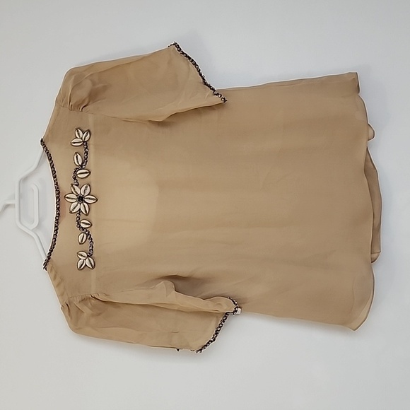 Designer Matthew Williamson Beaded Flounce Sleeve Sea Shell Top b84 - Picture 4 of 16